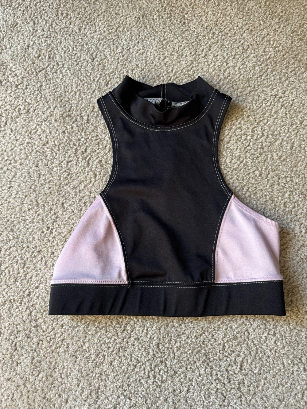 Urban Outfitters Black and Light Pink Colorblock High-Neck Crop Top